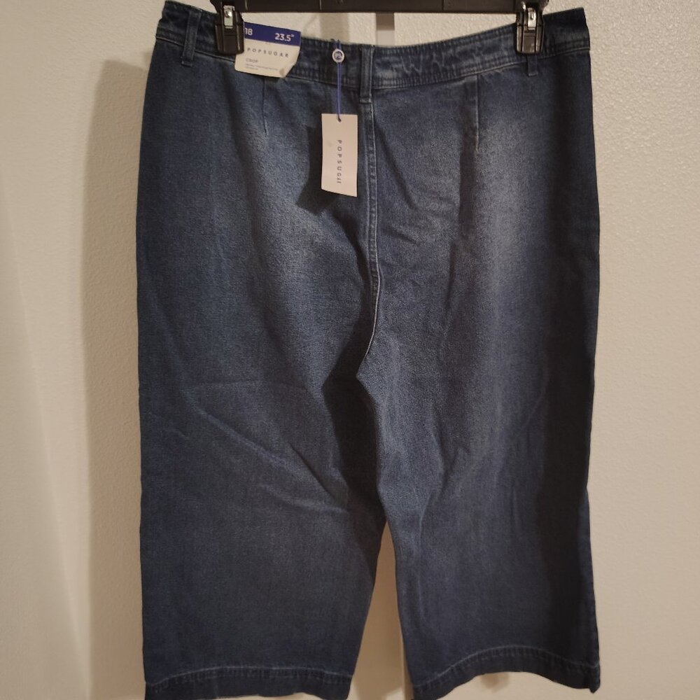 Popsugar Cropped Wide Leg Jeans Size 18 NWT High Rise Cotton 23.5 " Inseam